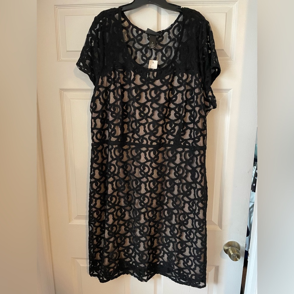 Black lace dress with tan sweetheart lining from Lane Bryant, size 26.